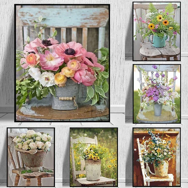 540650 Oil Painting By Numbers For Adults DIY Acrylic Paint Unframe Pictures By Numbers Kits Chair Flower Decor