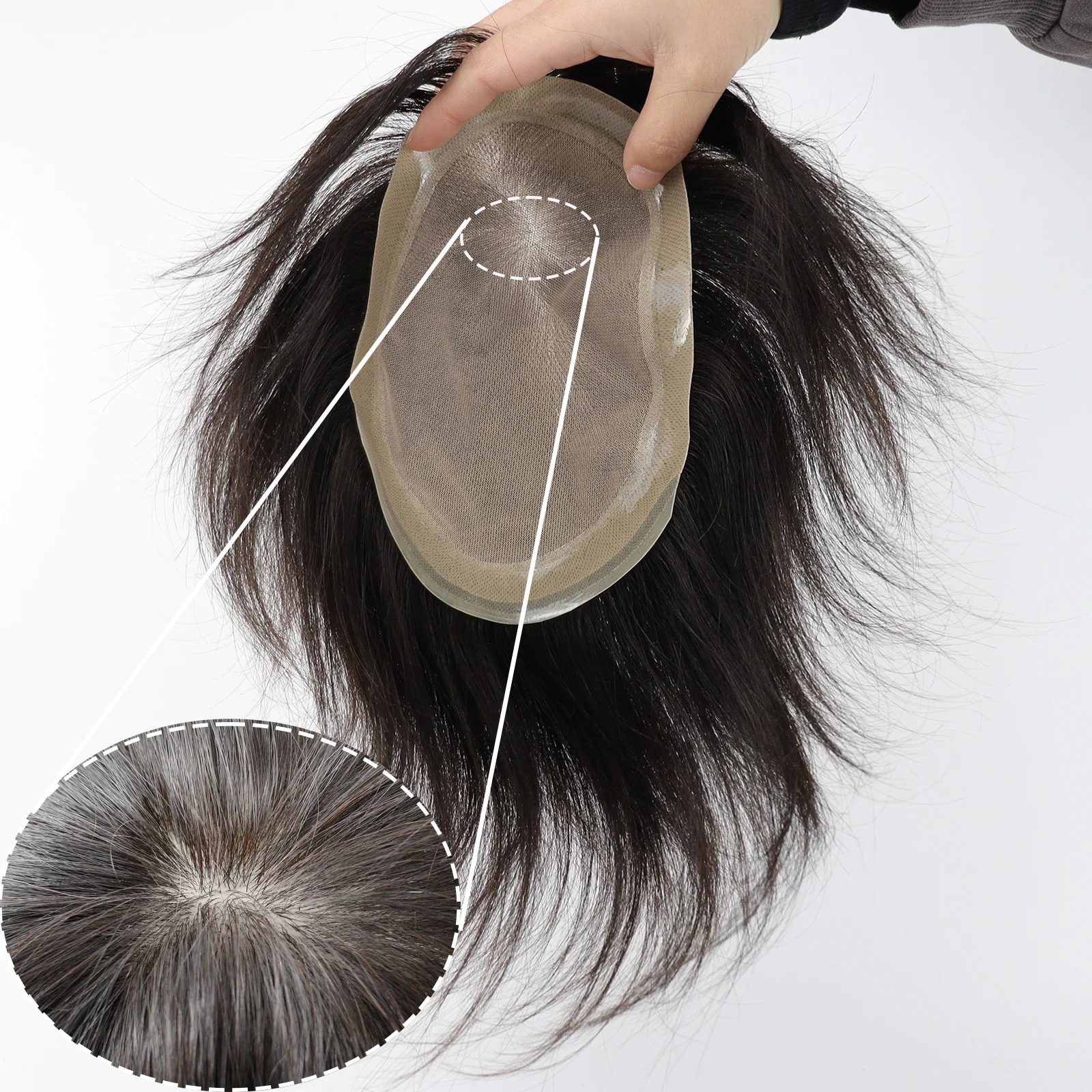 

Men's Durable Human Hair Toupee with Full Silk Base PU Edges Remy Hair Thin Breathable Ideal for Baldness Replacement