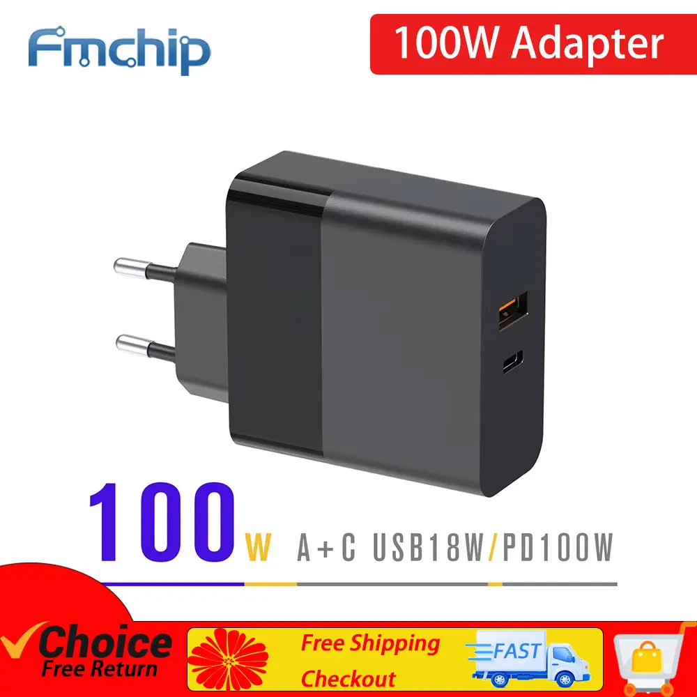 FMchip 100W GaN Car Charger PD3.0/QC3.0 W/ USB-C & USB-A for TS101/HS-01 Soldering Iron, Laptop & Phone
