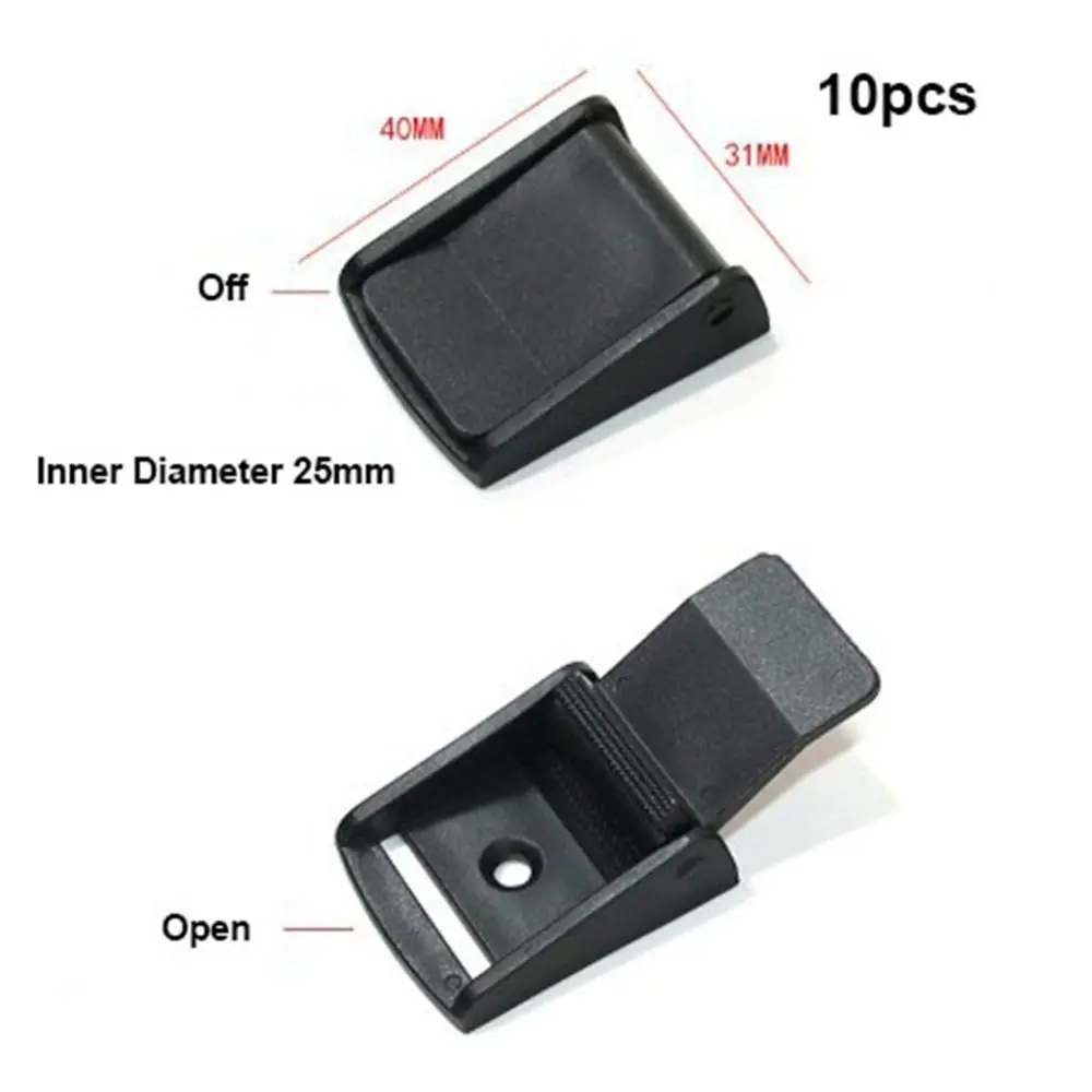 10pcs 블랙 바인딩 스트랩 압력 버클 클립 플라스틱 부품 조정 버클 10 스타일 리본 벨트 버클 수하물 액세서리