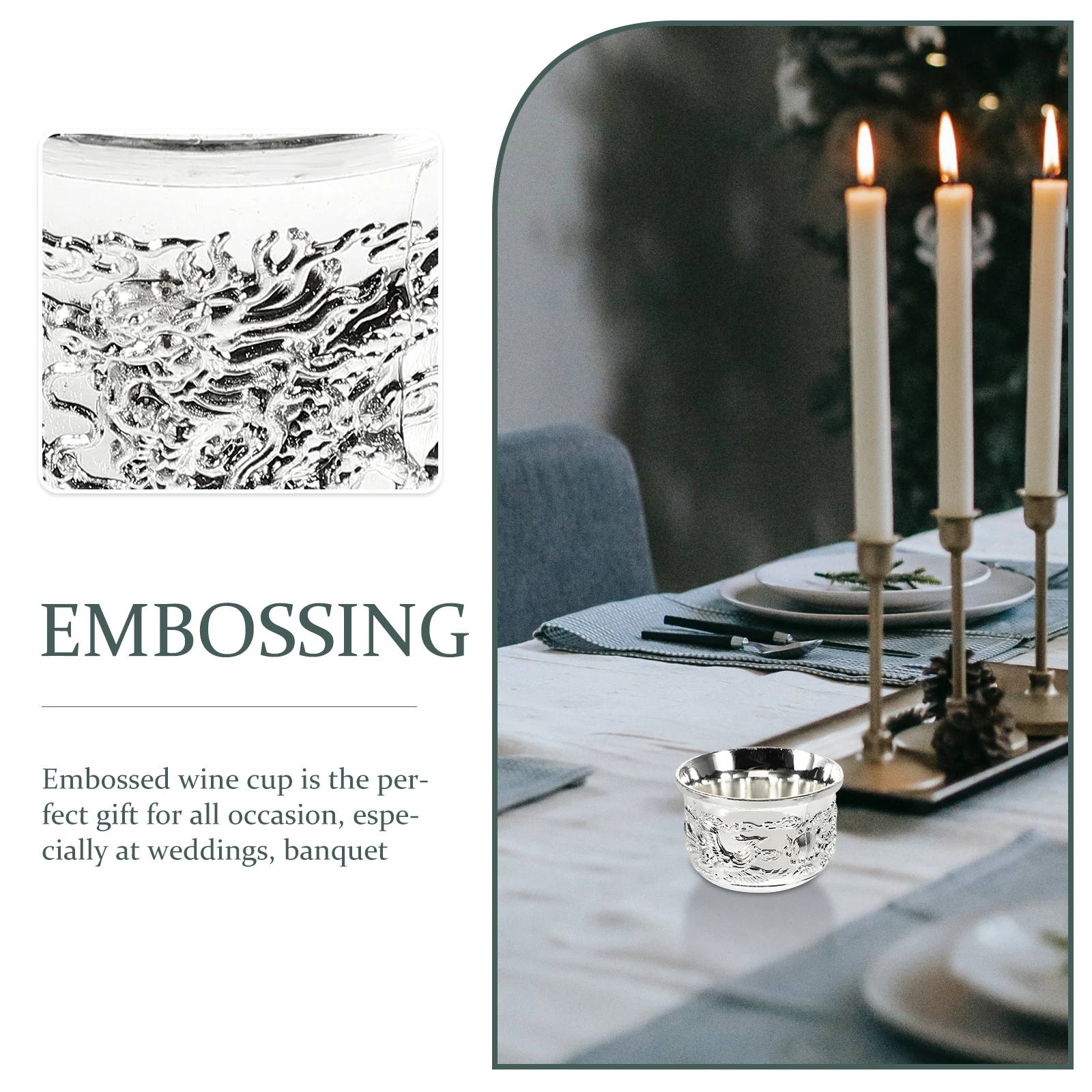 

Vintage Style Metal Wine Cup Zinc Alloy Smooth Edge Home Bar Decoration Reusable Liquor Cup Gift Embossed Design Silver