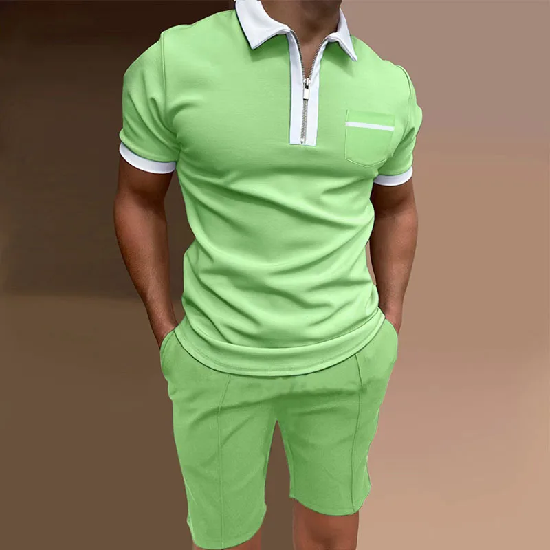 2024 Fashion solid Color lapel short sleeve suit casual beach Men short sleeve Top breathable Shorts