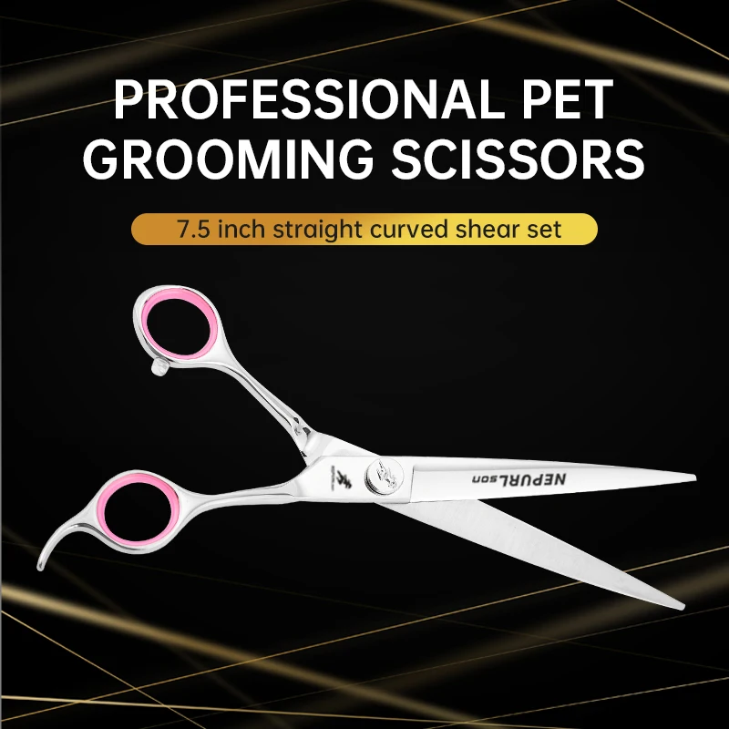 VG10 Steel High-quality 7.5 Inch Professional Pet Scissors For Dog Grooming Cutting Big Quick Trim Straight Curved Shears