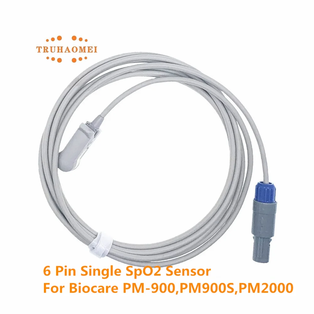 เซ็นเซอร์ SpO2เดี่ยว6ขาสำหรับ PM900 biocare PM900S PM2000ผู้ใหญ่ neonates ห่อสัตวแพทย์วัดอัตราการเต้นของหัวใจ2.5เมตร