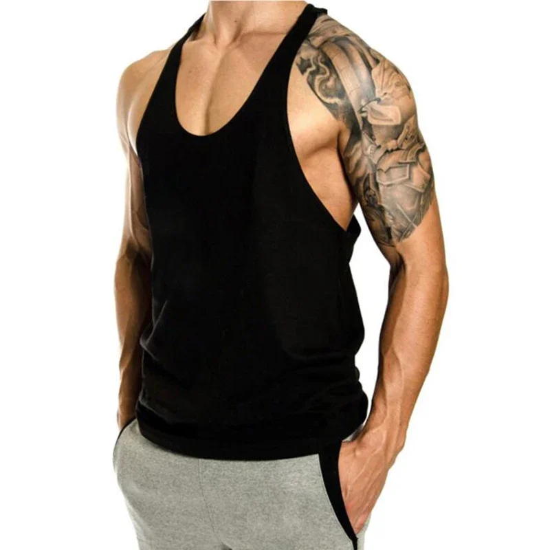 MUscleguys Summer Gym Clothing Mens Cotton Sleeveless Shirt Y Back Bodybuilding Singlets Fitness Tank Tops Workout Sports Vest