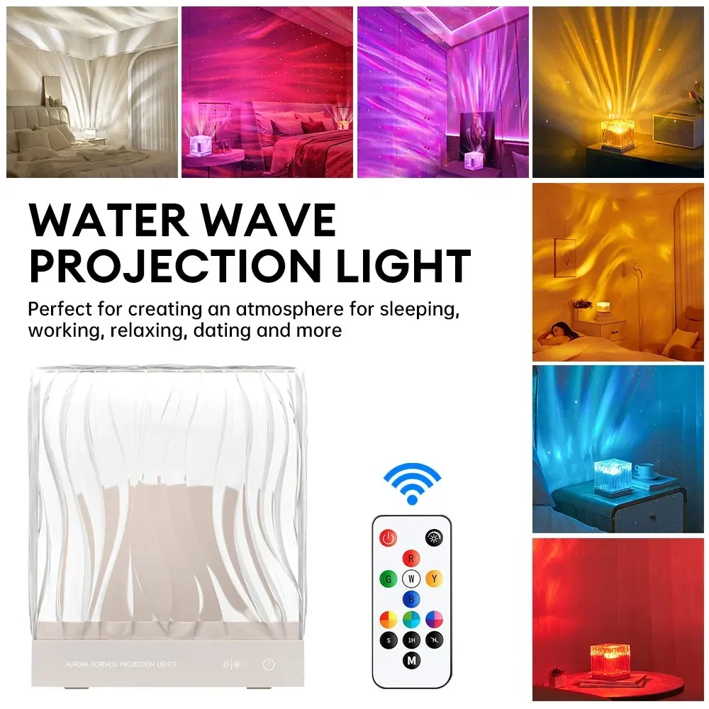 Aurora Borealis lamp Northern Lights USB Rechargeable Water Ripple Projector Night Light RGB Crystal Lamp Room Decor Mood Lights