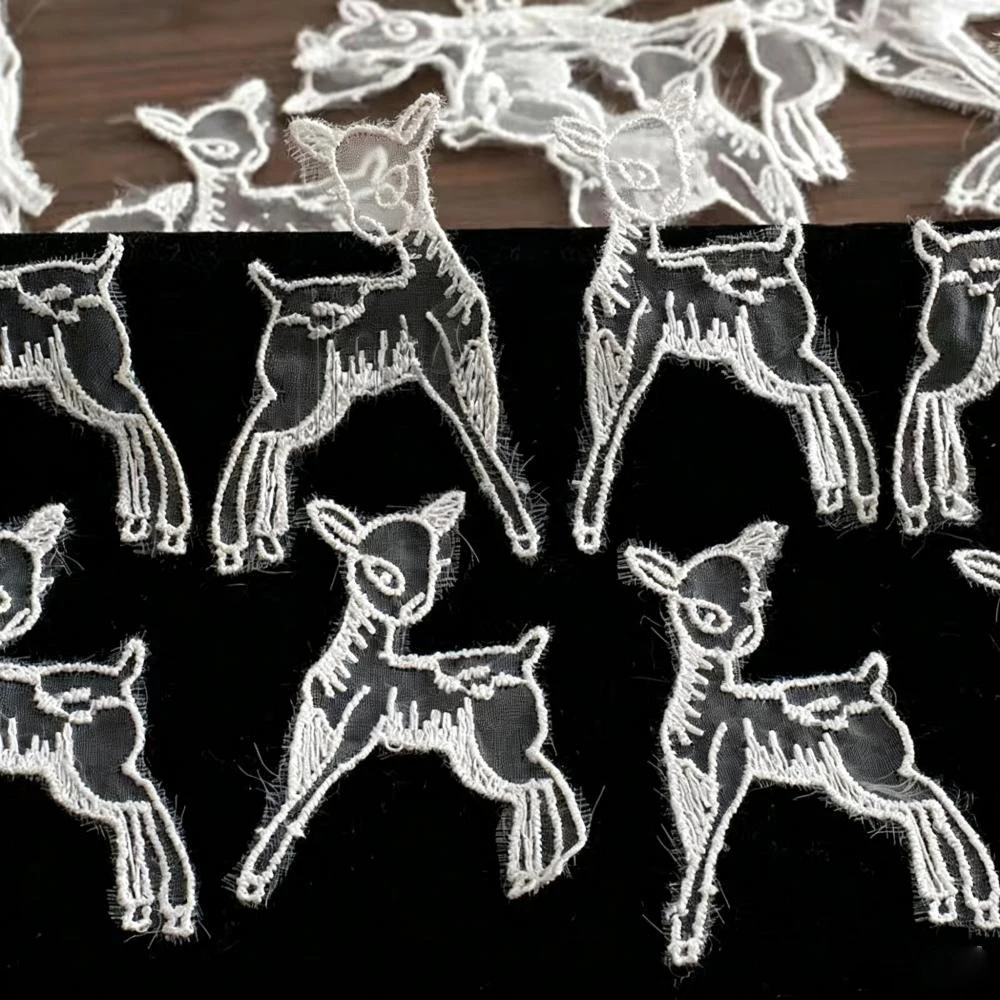 5 Stück weiße Spitzen-Aufnäher mit Hirschmotiv, niedliche Reh-Applikationen aus Spitze, DIY-Nähzubehör für Scrapbook-Dekoration, Weihnachtsdekoration – Detail 2