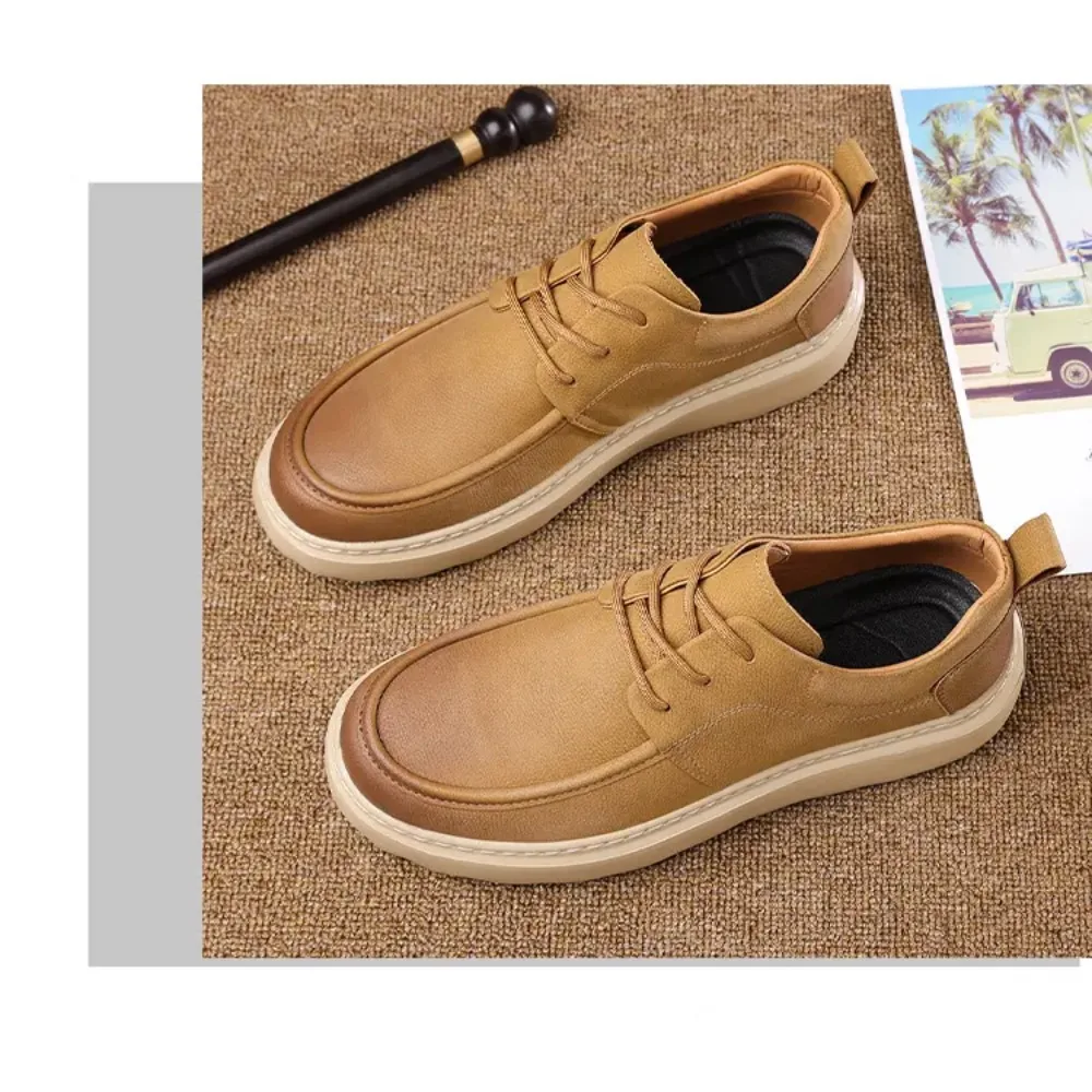 2025 zapatos de plataforma de cuero de vaca para hombres primavera otoño nuevo diseñador aumentar zapatos de trabajo masculino transpirable mocasines Hallow Out hombre