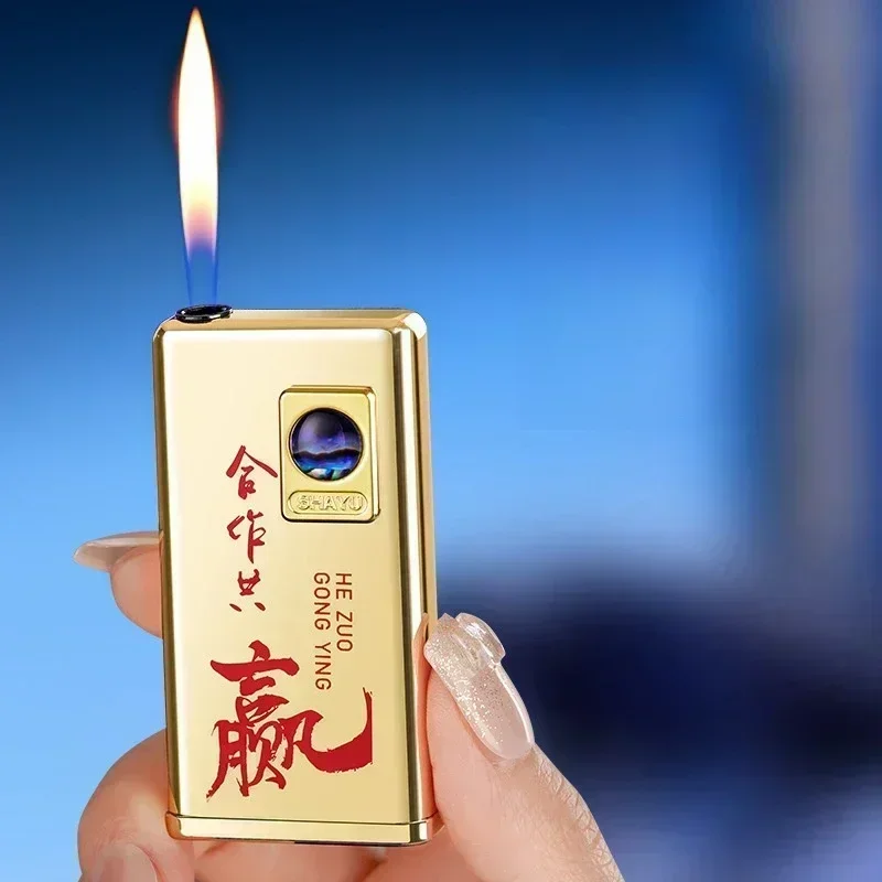 Creative True Color Shell Silent Button, Open Flame Gas Lighter Replaceable Battery Lightweight and Portable Electric Lighter