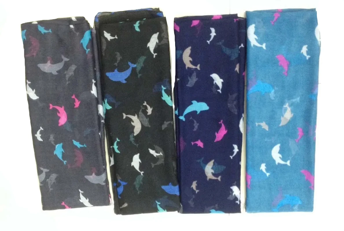 

New Fashion Colorful Dolphin Print Scarves Shawls Animal Pattern Scarf Wrap Hijab Mix Color