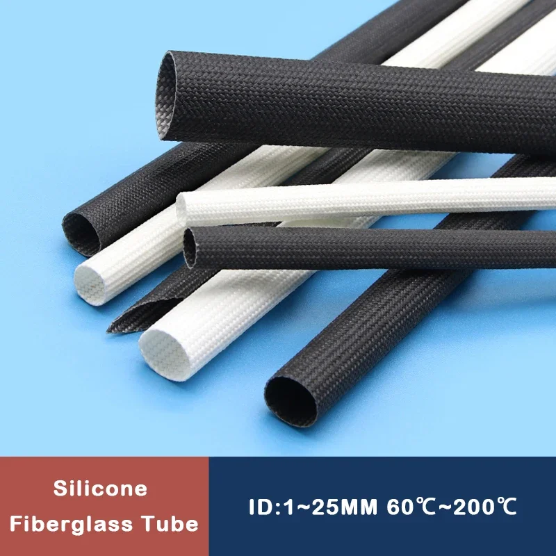 1/5/10M ID 1 ~ 25mm Silicone Fiberglass Sleeving Flame Resistant Silicone Resin Insulate Cable Protect Tubing 200 Deg.C