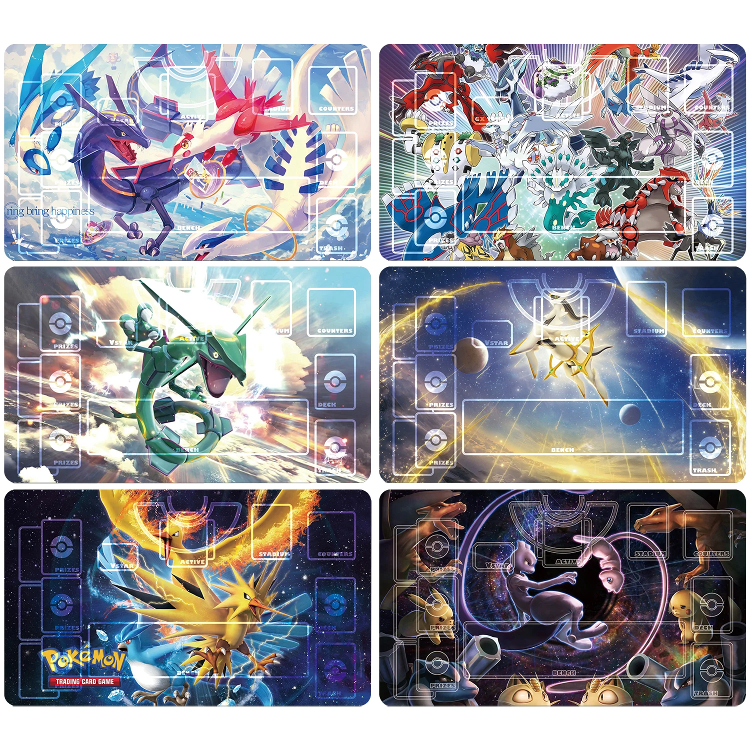 

Diy 60*35*0.2cm PTCG Dedicated Battle GAME Card Mat Rayquaza Arceus Mewtwo Lugia Zapdos Gift Toy Game Anime Table Mat