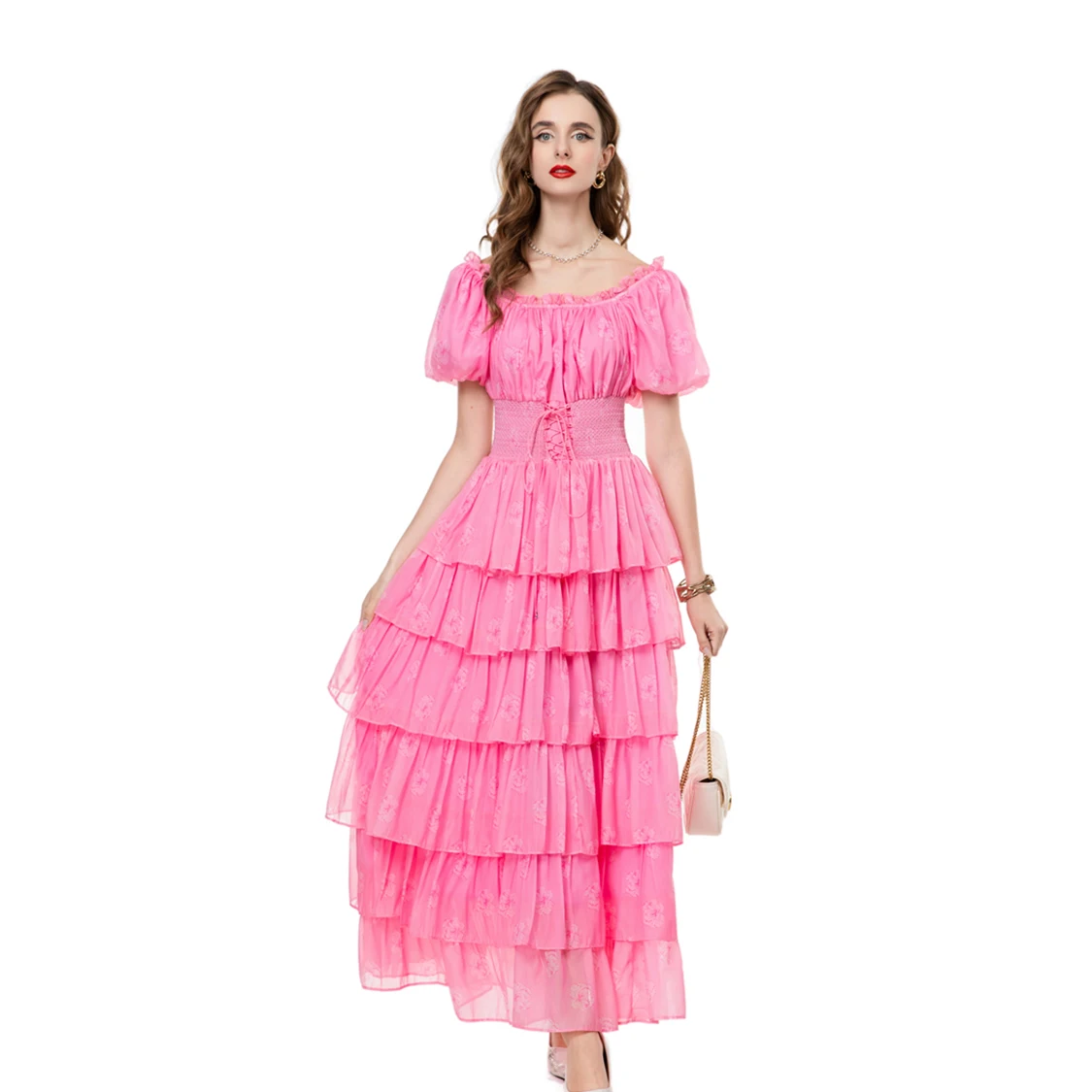 Vestidos femininos decote colher mangas curtas em camadas babados elegante designer vestido de baile maxi vestidos