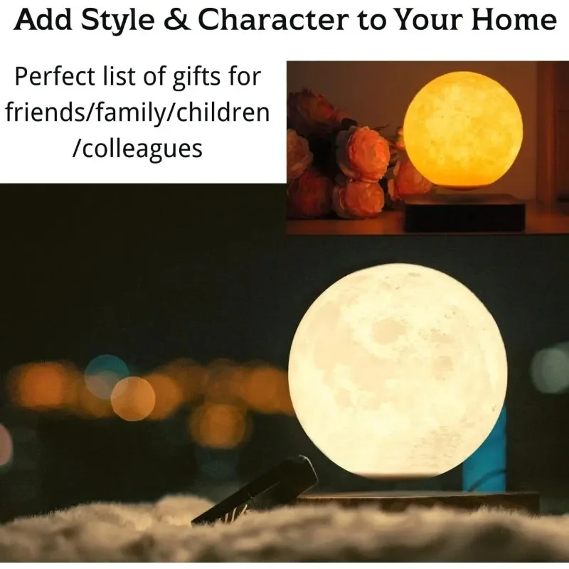 Levitating Moon Lamp, Magnetic Floating Moon Lamp Spinning Luna Night Light with 3 Color Modes for Home Office Desk Decor