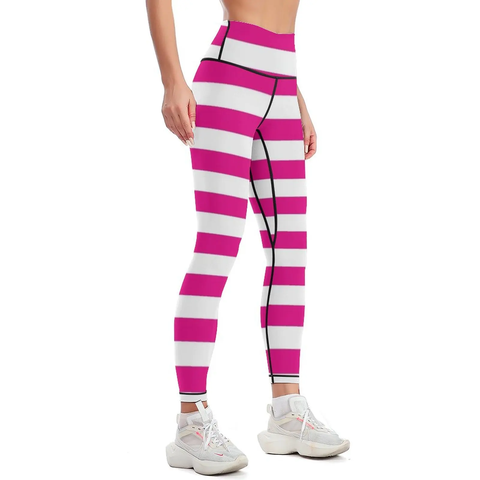 Hot Pink and White Stripes | Stripe Patterns | Striped Patterns | Wide Stripes Horizontal Stripes Leggings