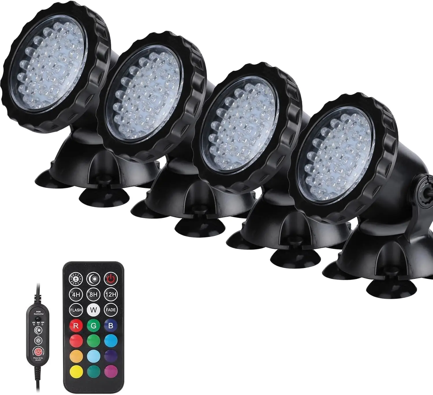 

Pond Lights LED Underwater Fountain Lights 36LED Bulbs with Timer Remote Control Colors Changing Submersible Spotlight Set of 4