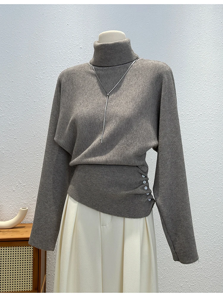 

Women Sweater 2025 Autumn Winter New Design Color Block Button Knit Pullover High Neck Warmth Top