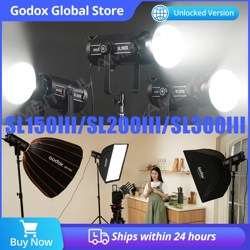 

Светодиодный видеосвет Godox SL150III SL200III SL300III 150 Вт с креплением Bowens, дневной свет 5600K, беспроводная система 2.4G X для интервью