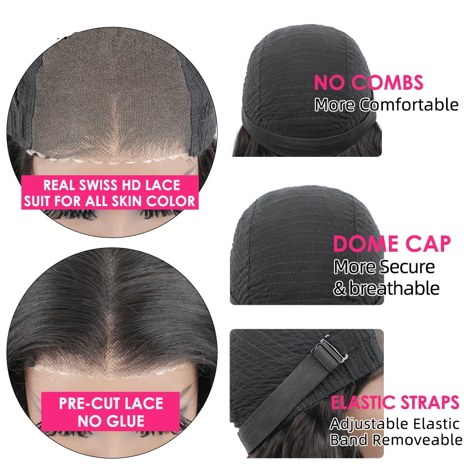 Wear And Go Glueless Body Wave Lace Closure Bob Wigs Pre Plucked For Black Women Pre-bleached Ready To Wear Beginner Friendly