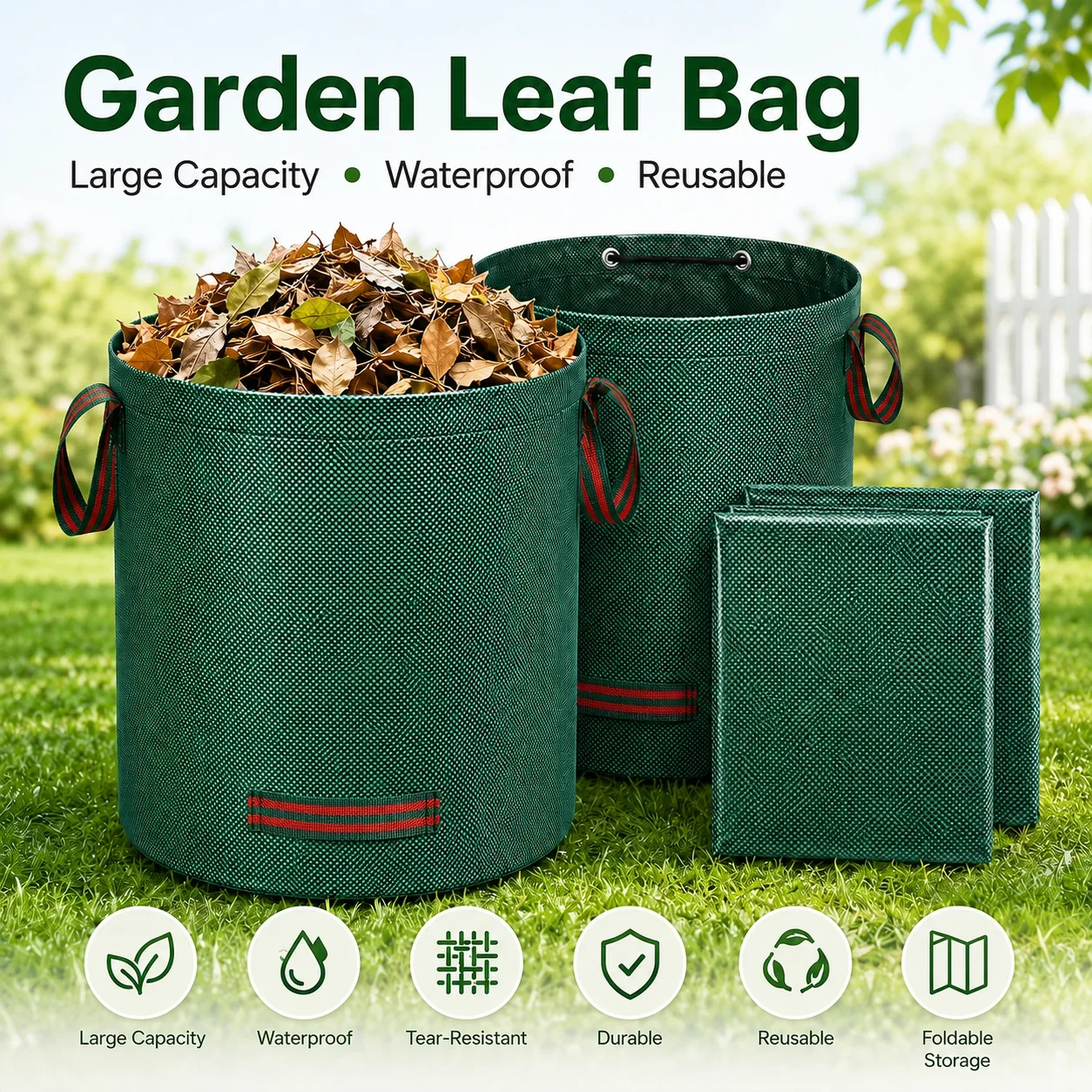 Garden Leaf Bag Large Capacity Reusable PP Woven Yard Waste Bag for Leaves Grass Branches Lawn Garden Cleanup Supplies
