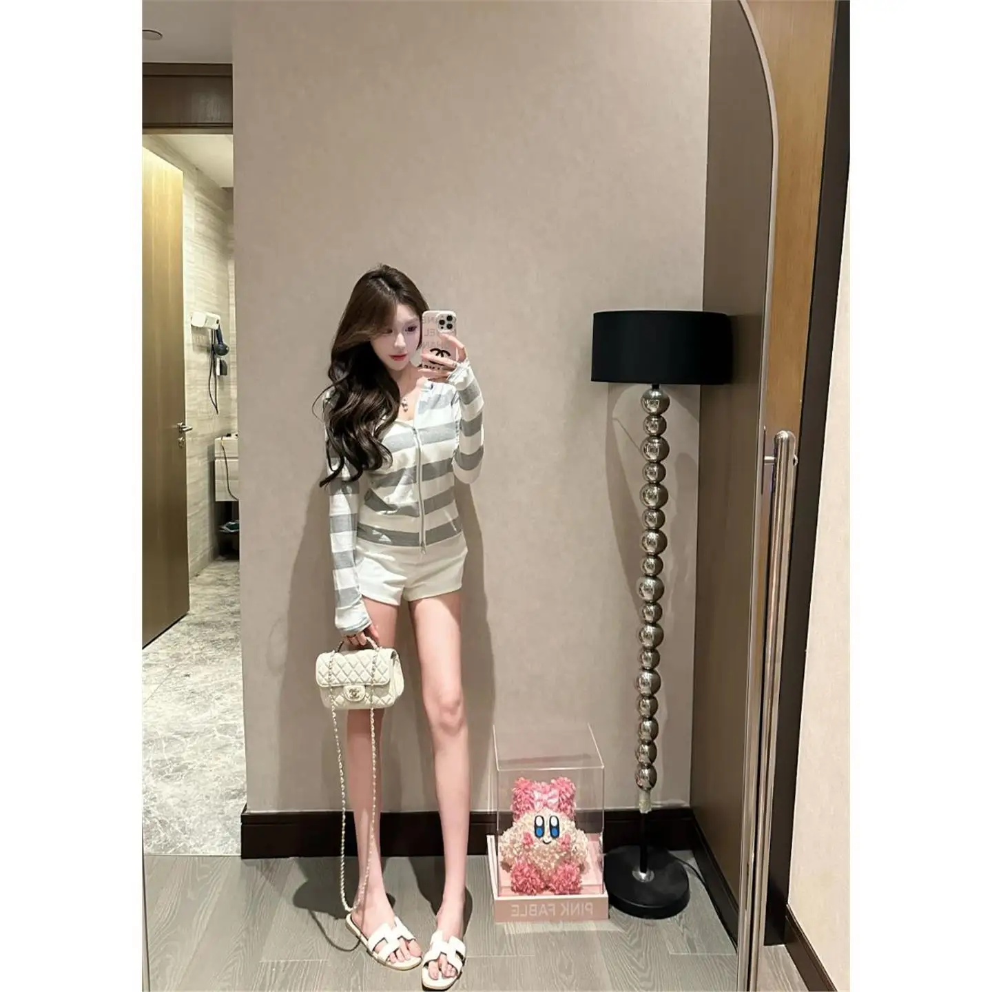 

5Studio2025 Sexy Faionable Hooded Stripe ort Jaet Simple Slimming Versatile Outerwear Commute Sle Polyester Ladies