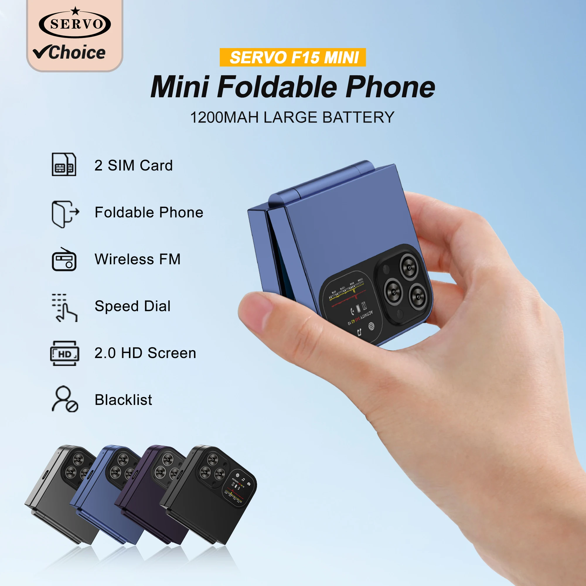 Low Price Sale SERVO F15 Mini 2G GSM Foldable Mobile Phonen Dual SIM Speed Dial Magic Voice Flashlight 2.0 inch Flip Cellphone