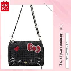 MINISO 2024 New Retro Classic Hello Kitty Diamond Set Shoulder Bag for Women High Quality Sweet Versatile Chain Bag