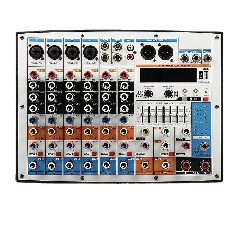 8 channels of 99 effects, computer recording, drive-free sound card, live broadcast, home stage, Bluetooth USB mixing console