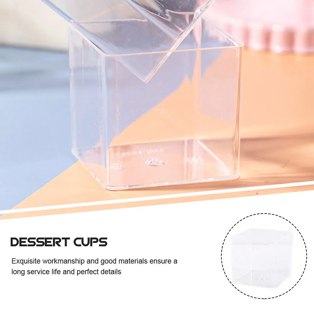 

50 pcs Small Square Pudding Cups Transparent Pp Dessert Containers Reusable For Ice Cream Yogurt Cake Party Wedding Banquet