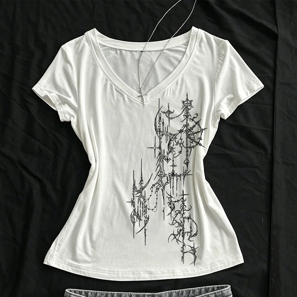 Star Girl Y2k Kitty Woman T-shirts Harajuku 2000s Clothes Y2k Tops T Shirt for Women Aesthetic Clothing Goth Crop Top Women Kpop