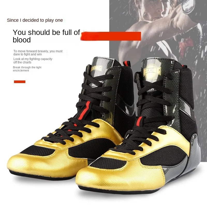 High Top Boxing Shoes Men's and Women's Wrestling Fighting Shoes Sanshou Training Fighting Shoes Professional Competition Boots