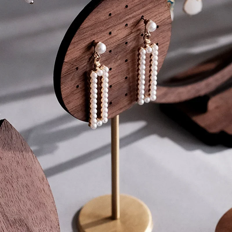 Jewelry Display Rack Walnut Veneer Vintage Multi-round Earring Rack Necklace Plate Jewelry Display Shooting Props