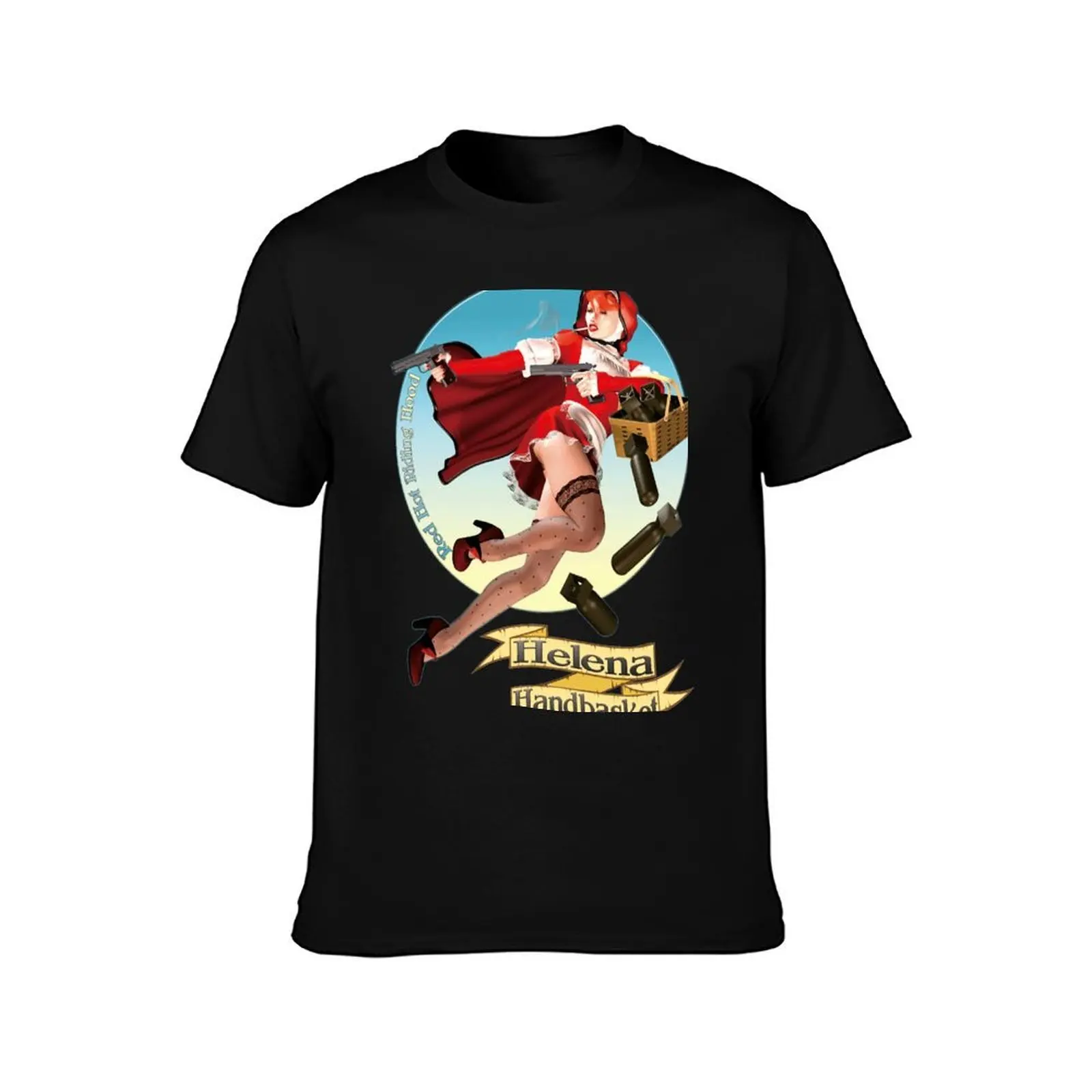Helena Handbasket - Red Hot Riding Hood T-Shirt, Summer Casual Cotton Tee, Oversized Streetwear Tops, Vintage Graphic Print