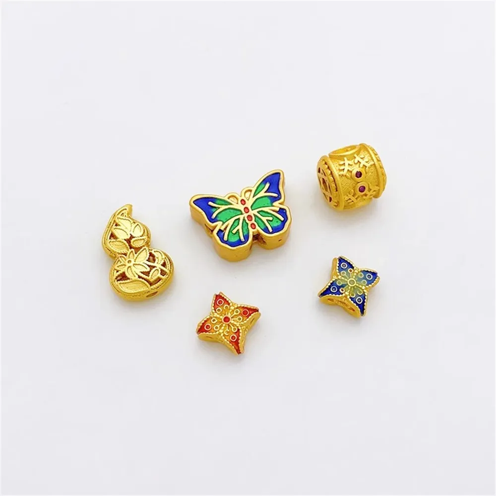 

18K Gold-clad Dumb Gold Flowers Butterfly Gourd Beads Diy Bracelet Necklace Jewelry Material Accessories L255