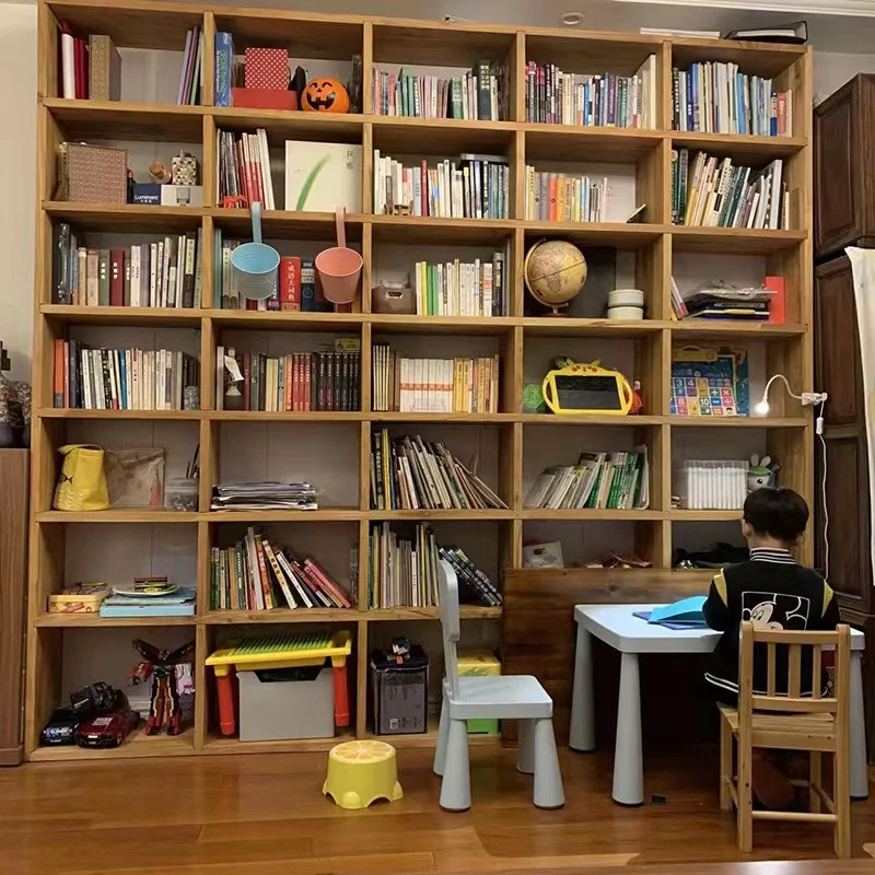 

Old elm bookshelf custom pine full wall bookcase solid wood lattice shelf custom floor TV cabinet living room books