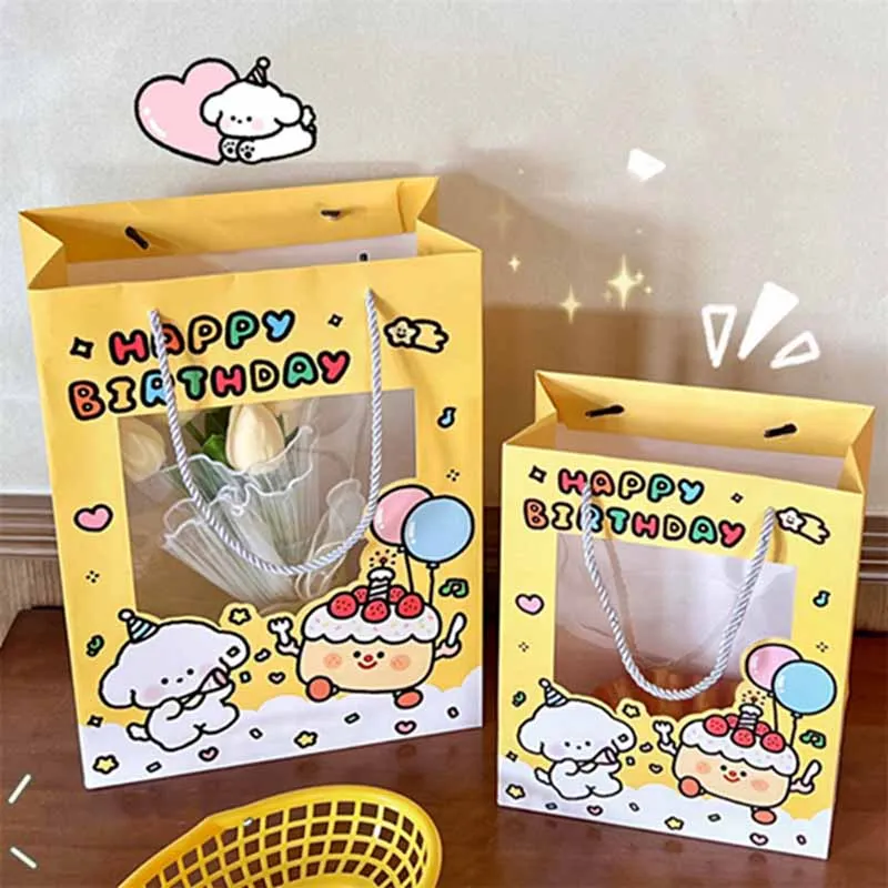 

Kawaii Transparent Window Kraft Paper Bags For Wedding Birthday Baptism Home Party Candy Gift Packaging Box Baking Takeaway Bag