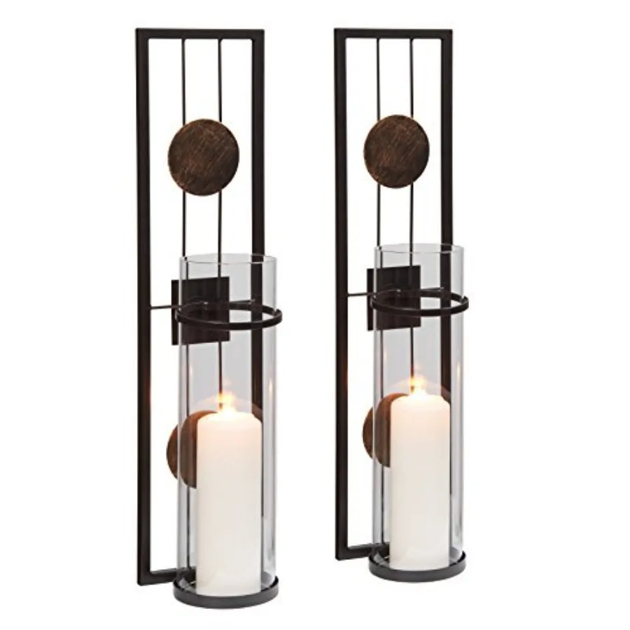 

. QBA737 Modern Floating Decorative Metal Medallion Pillar Candle Sconces Wall Mount Easy to Hang - Set of 2
