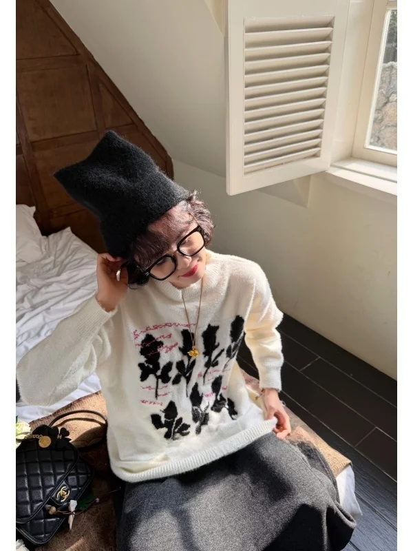 

plus Size Knitted Long Sve Sweater for Plump Women Blogging Sle Design Slimming Effect Casual Polyester Fiber Women's Kn...