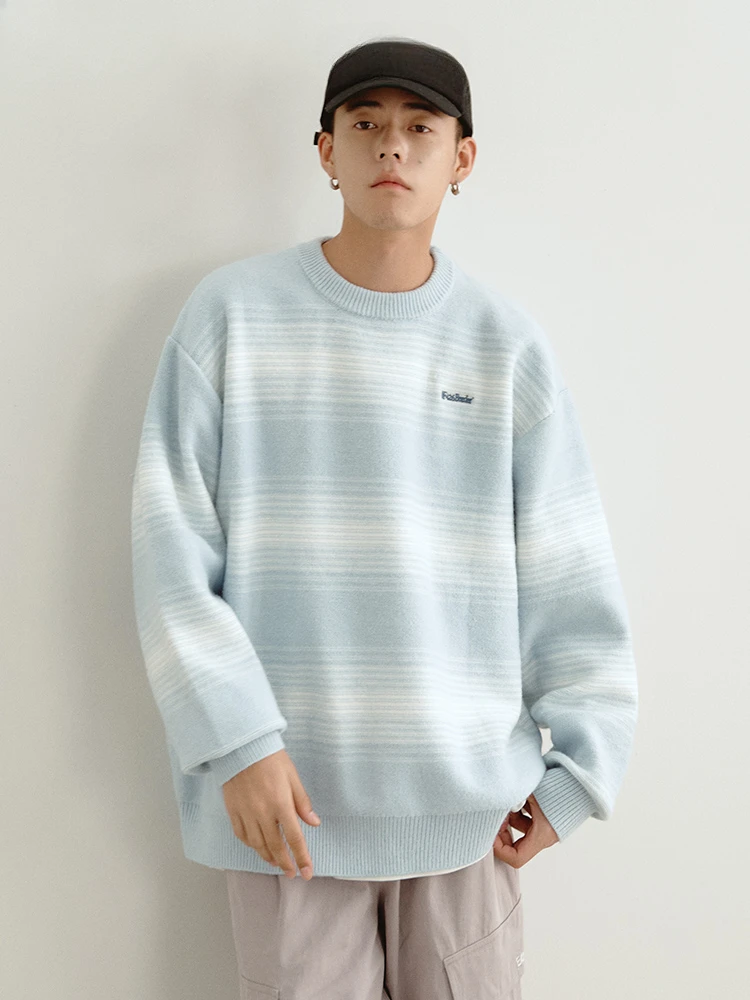 

Pullover Round Neck Matching Striped Gradient Reverse Knit a Sweater Couple's National Fashion Casual Loose Autumn All-Matching