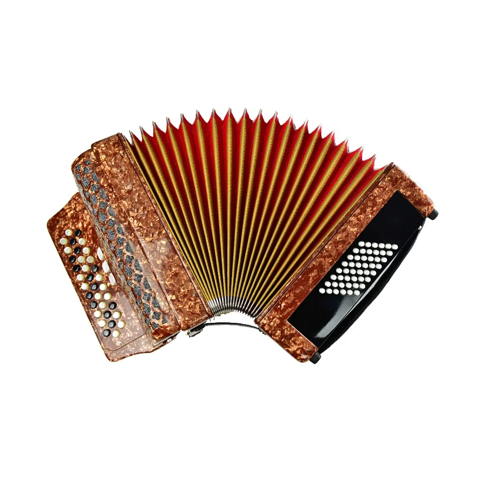

High Quality Professional 34-Button 3-Registers Brown Celluloid Diatonic Wood Accordion Instrument JB3448 Student