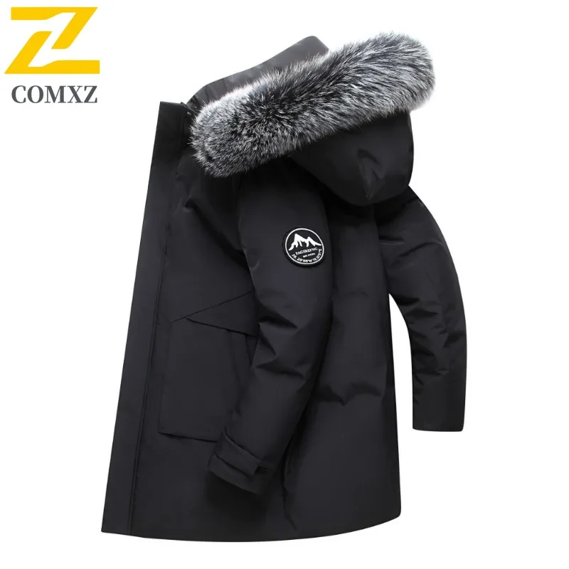 

Men's New Winter Long Down Coat Cold Proof Large Faux Fur Collar Overcoat Oversized Thickened Hooded Warm Windproof Parka Jacket