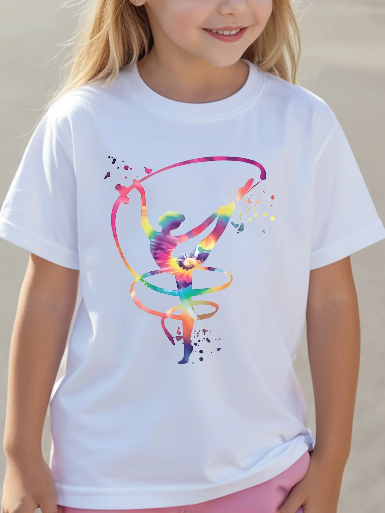 Colorful Rhythmic Gymnast Ribbon Dancer Sports Graphic Print T Shirt Family Matching Boys Girls Kids Casual Short Sleeve Tops
