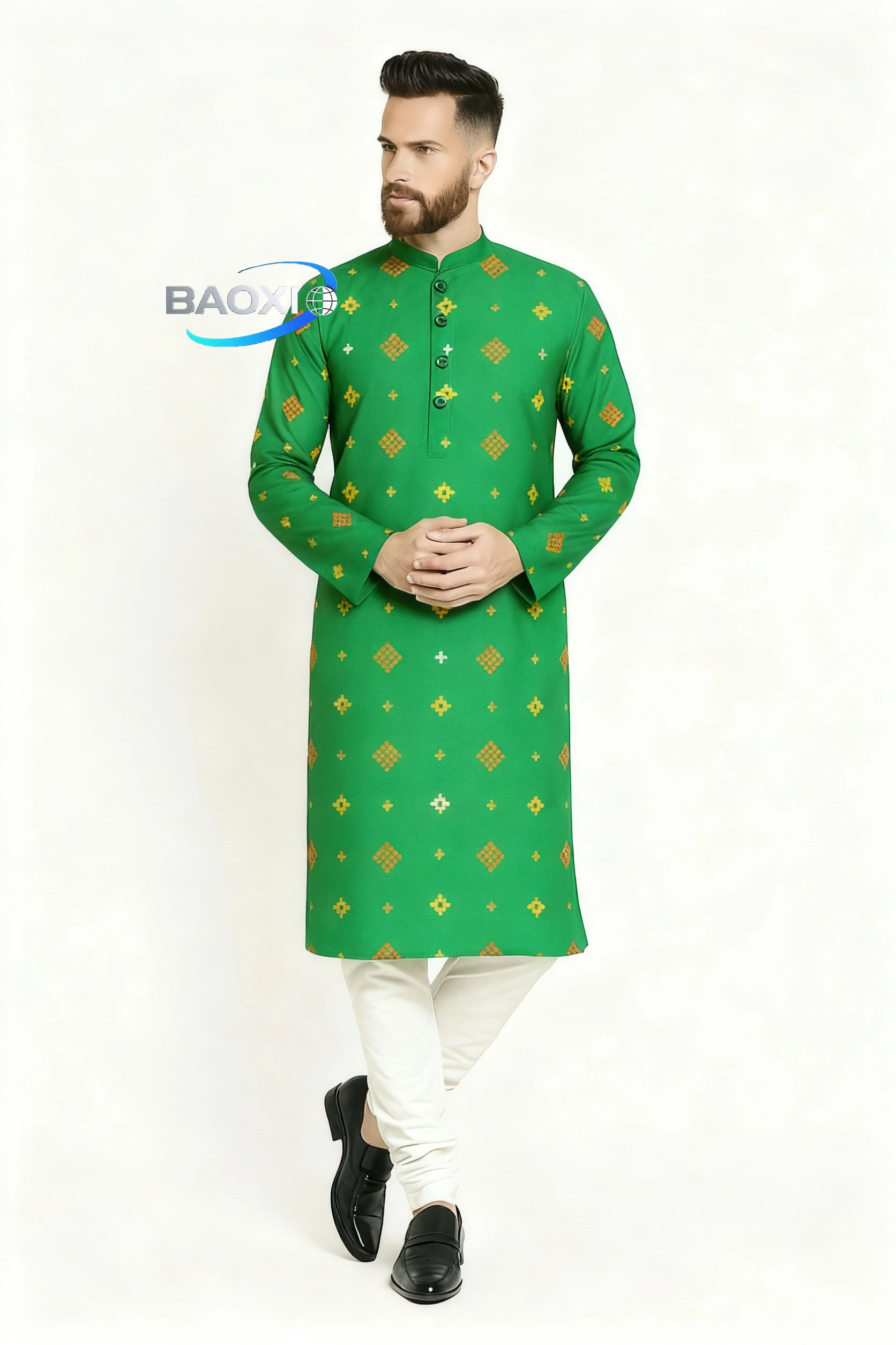 Traje regular de corte informal a la moda kurtaasuha con estampado estampado para hombre, adecuado para todas las ocasiones, ropa étnica