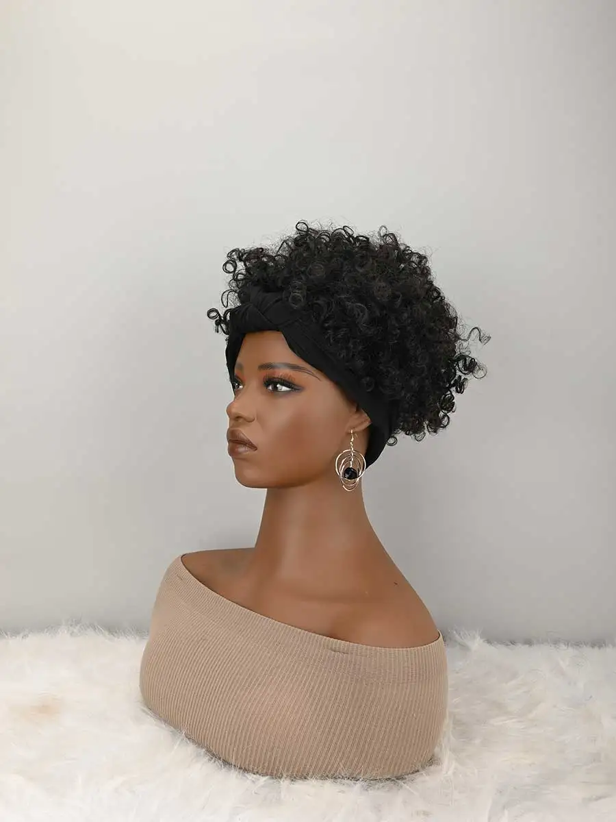 Headband Wig Curly Headband Wig With Bangs For Women Synthetic Afro Curly Hair Wig With Headband Attached Short Kinky