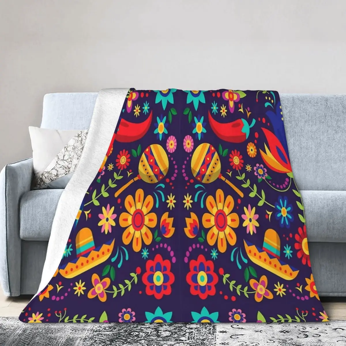 

Flannel Throw Blanket Otomi Embroidery1 Blankets Soft Bedding Warm Plush Blanket for Bed Living room Picnic Travel Home Couch