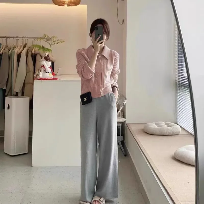 

2025 New Fashion Temperament Lapel 100 Pure Cashmere Knit Cardigan Blouse Autumn and Winter Loose Sweater Wool Coat