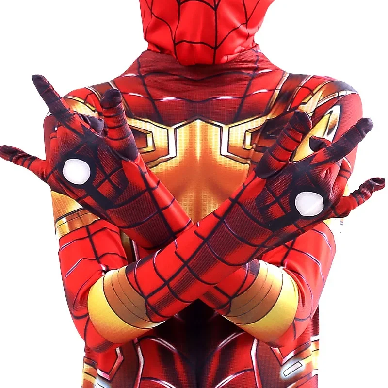 SN55Spiderman Iron Man Costume Kids Superhero Cosplay Bodysuits with Mask 3D Style 3-12 Years Boys Role Play Clothes@54WE