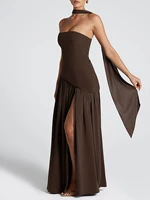 2025 Vestido largo sexy con espalda descubierta y abertura alta para mujer, vestido mono de color sólido, nuevo estilo