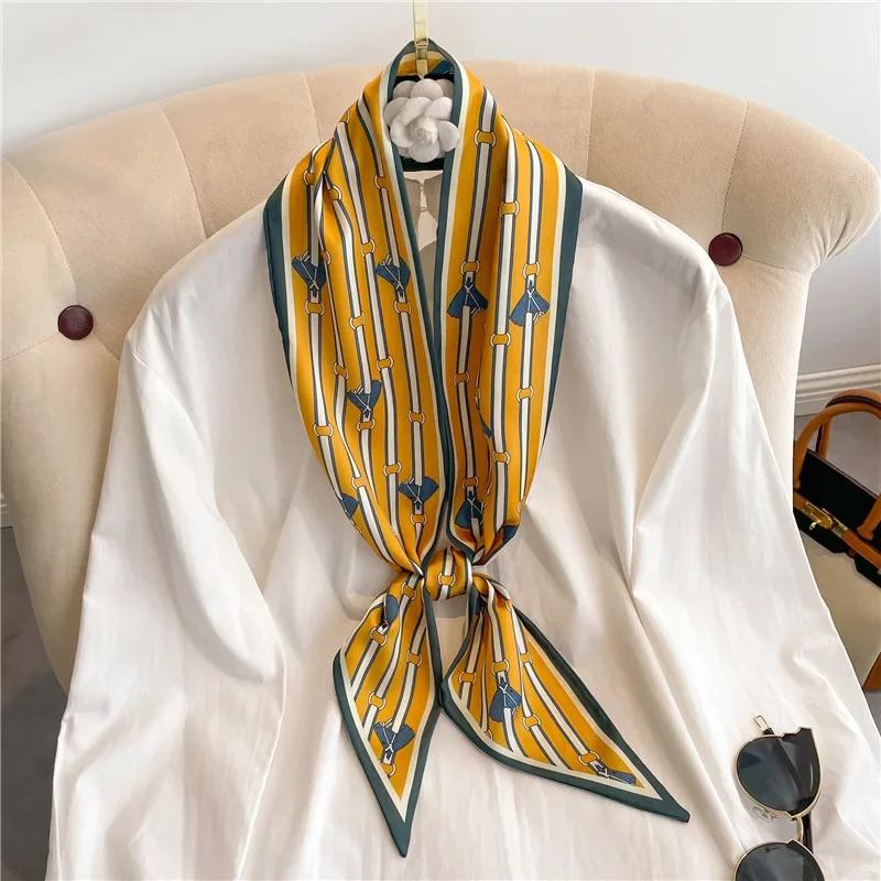 

Luxury spring and summer narrow long scarf shirt cravat houndstooth double-layer faux silk women's scarf hair tie