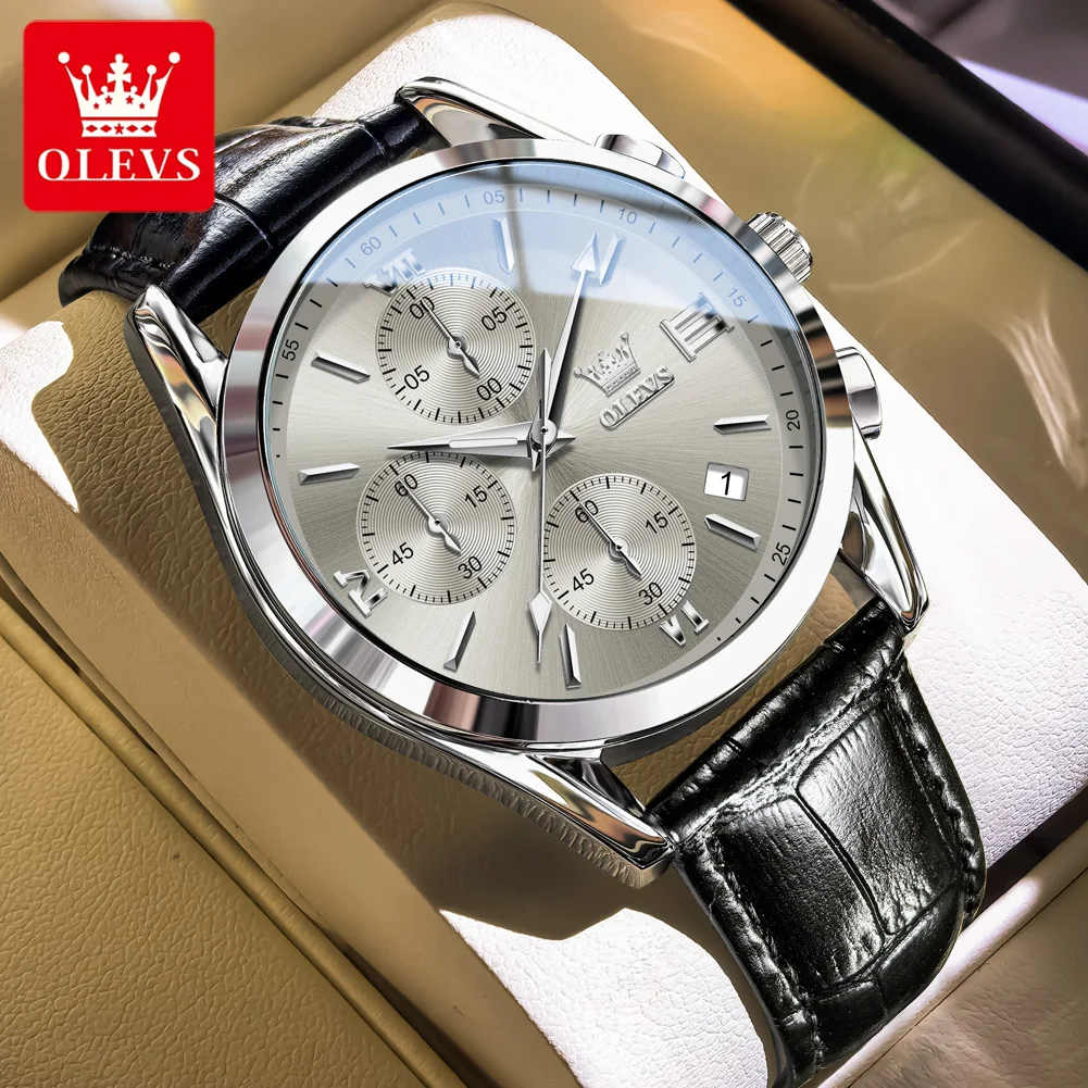

OLEVS 2872 Original Quartz Watches for Man Hot Sale Fashion Leather Strap Auto Date Waterproof Luminous Chronograph Mens Watches